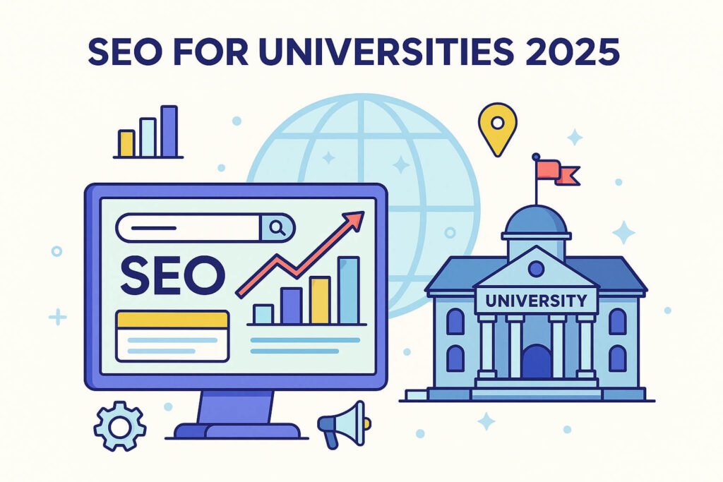 SEO for universities 2025 illustration showing digital strategies for higher education