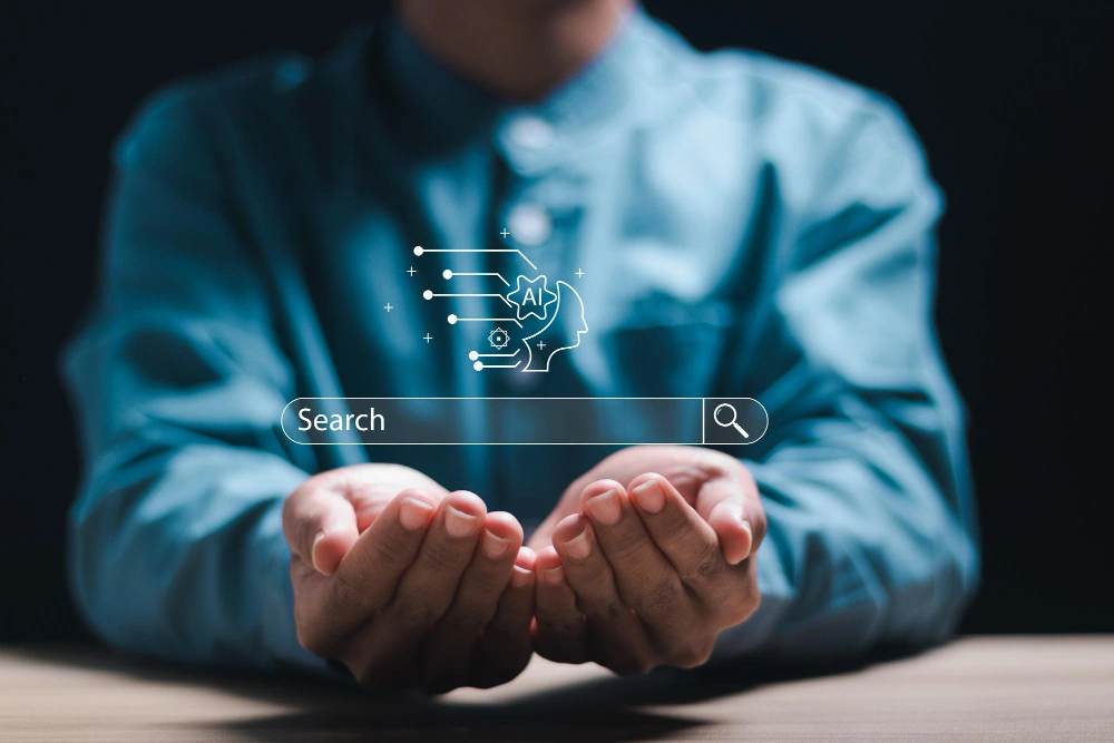 SEO and GEO in 2026: search bar and AI assistant answering a business question
