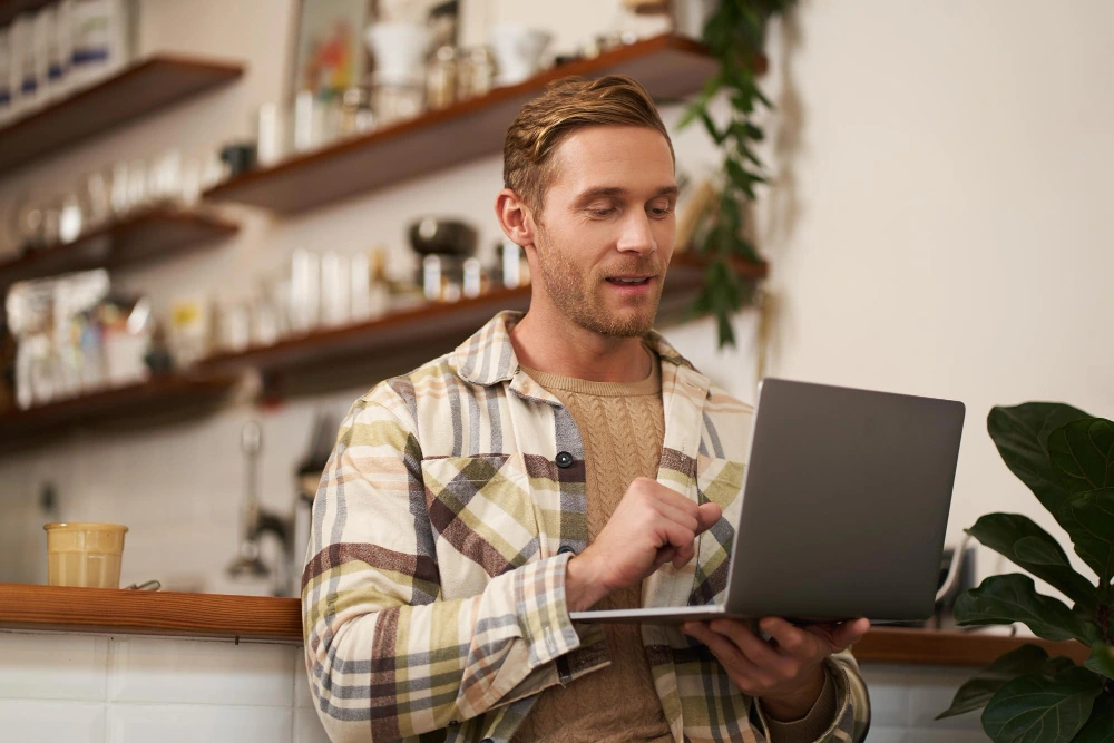Local business owner checking online visibility in ChatGPT and Google