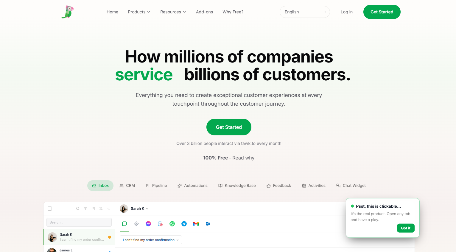 tawk.to free live chat plan
